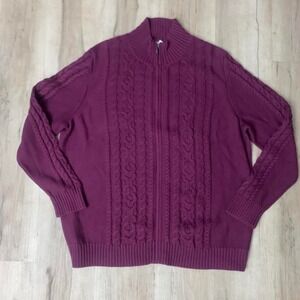 LL Bean burgundy cable knit zip up sweater